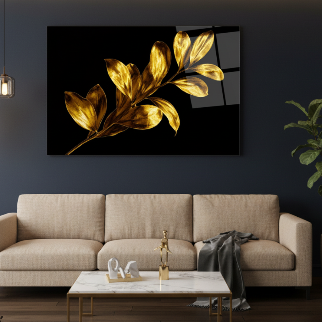 Gold Leaves Glass Wall Art