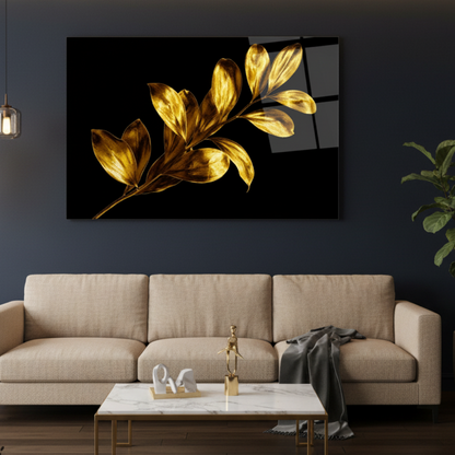 Gold Leaves Glass Wall Art