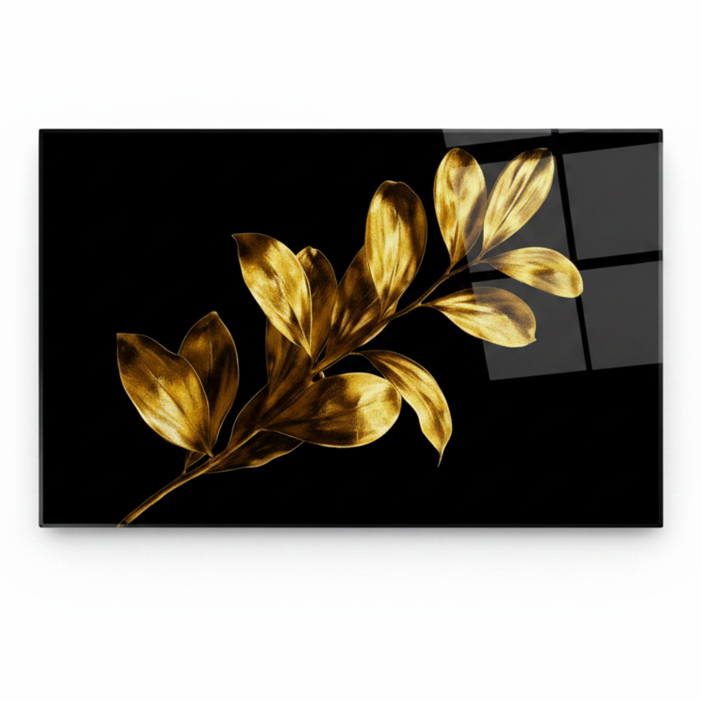 Gold Leaves Glass Wall Art
