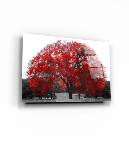 Red Tree Glass Wall Art - LUXARTDECO