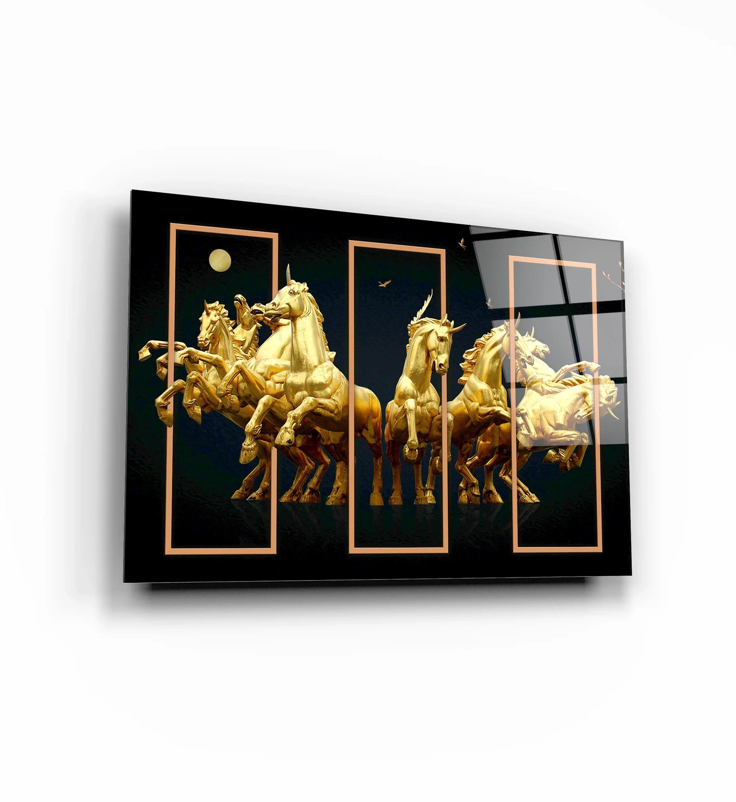 Gold Horses Glass Wall Art - LUXARTDECO