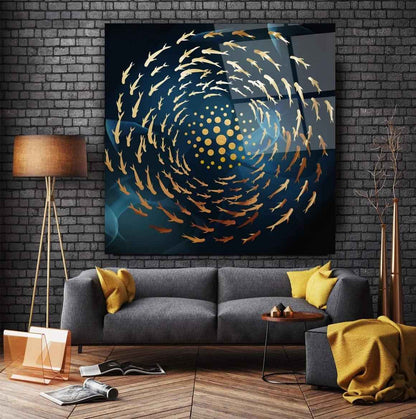 Gold Fish Glass Wall Art