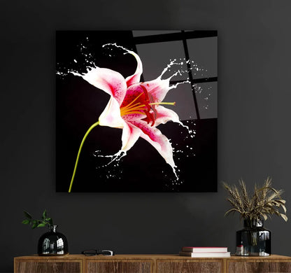 Pink Lily Glass Wall Art - LUXARTDECO