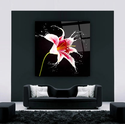 Pink Lily Glass Wall Art - LUXARTDECO