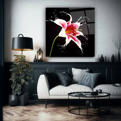 Pink Lily Glass Wall Art - LUXARTDECO