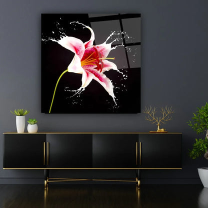 Pink Lily Glass Wall Art - LUXARTDECO