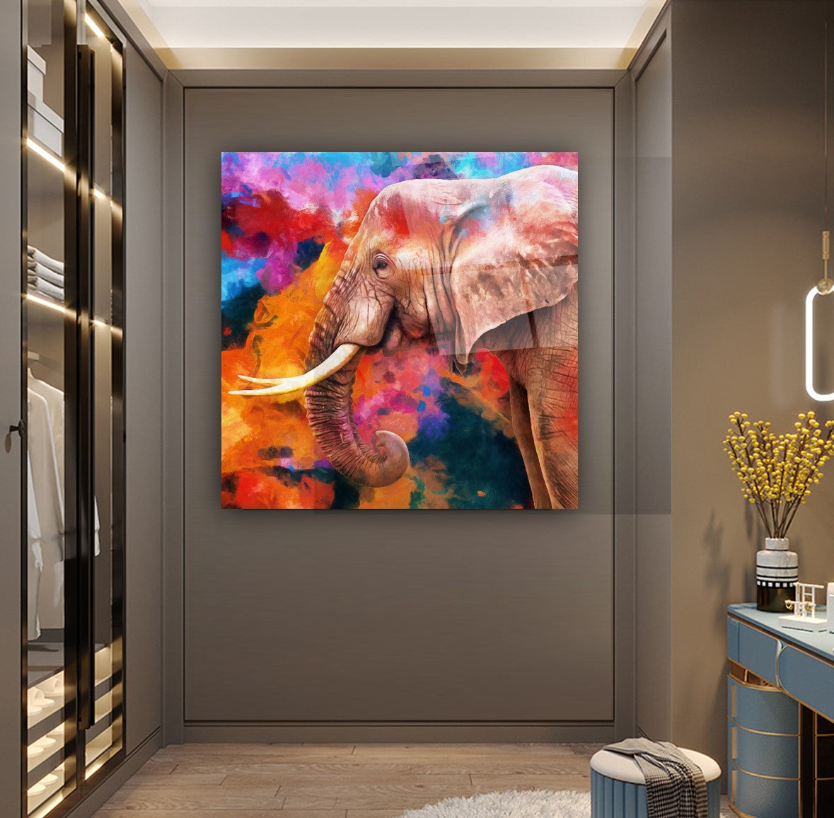 Arte murale in vetro raffigurante un elefante 