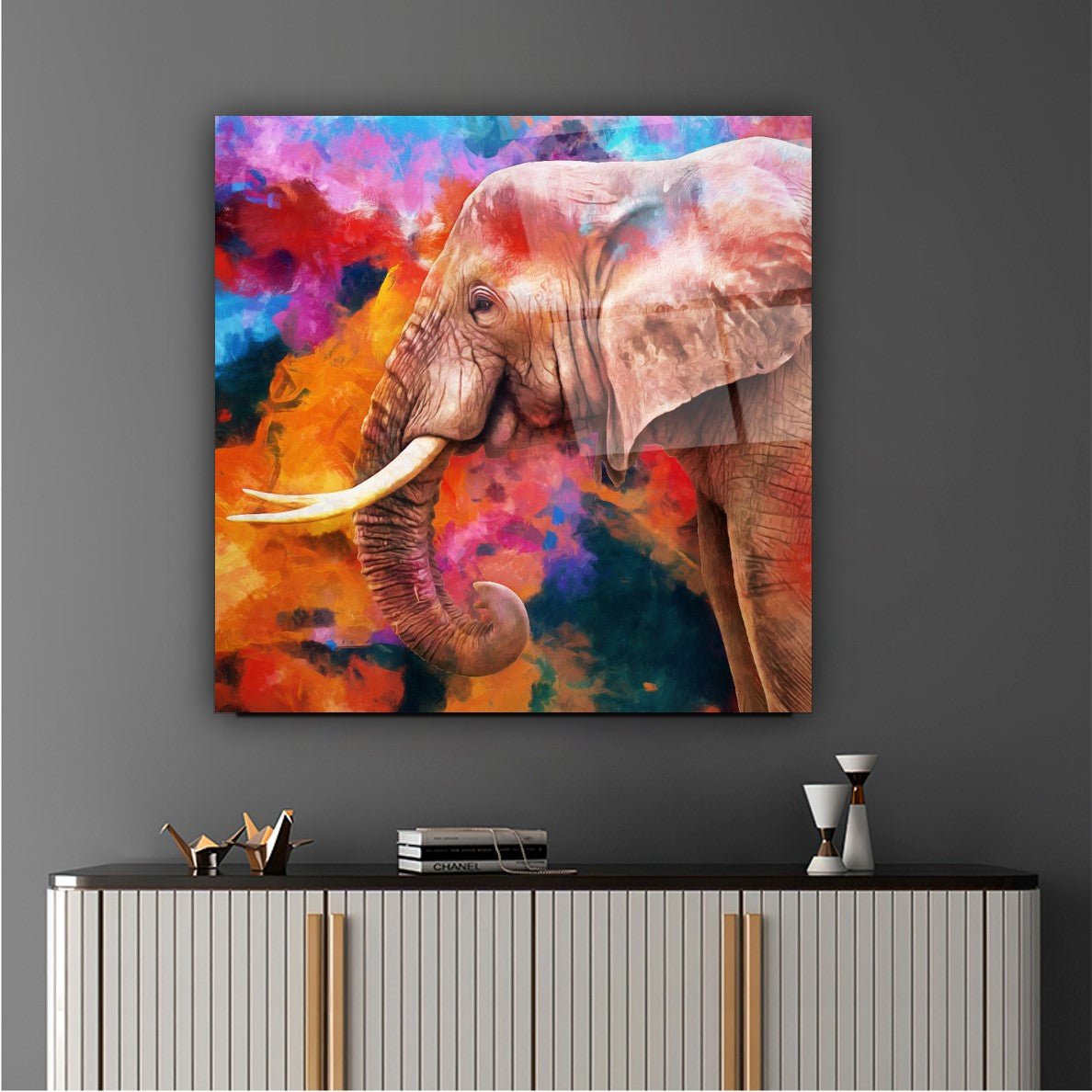 Arte murale in vetro raffigurante un elefante 