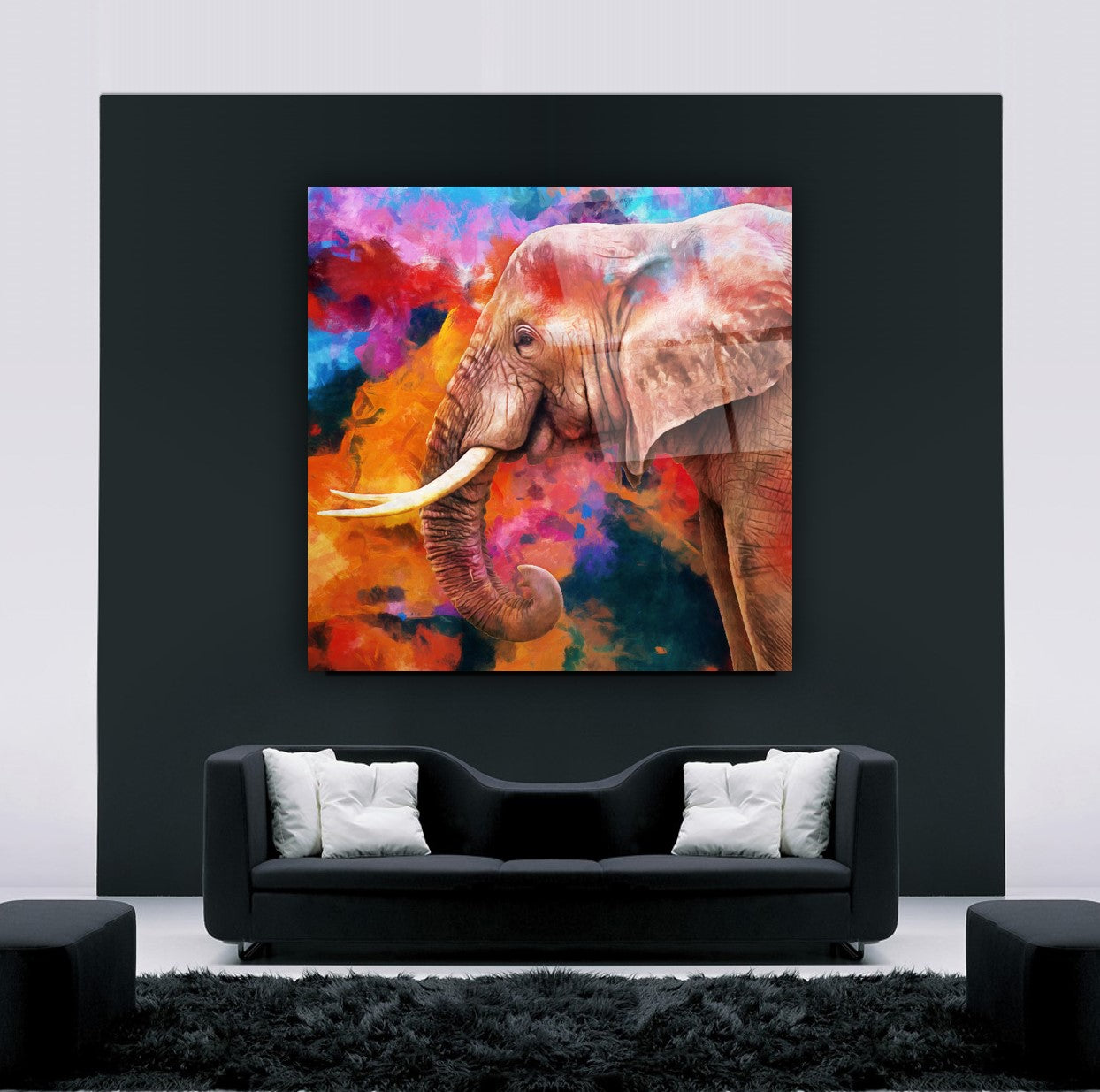Arte murale in vetro raffigurante un elefante 