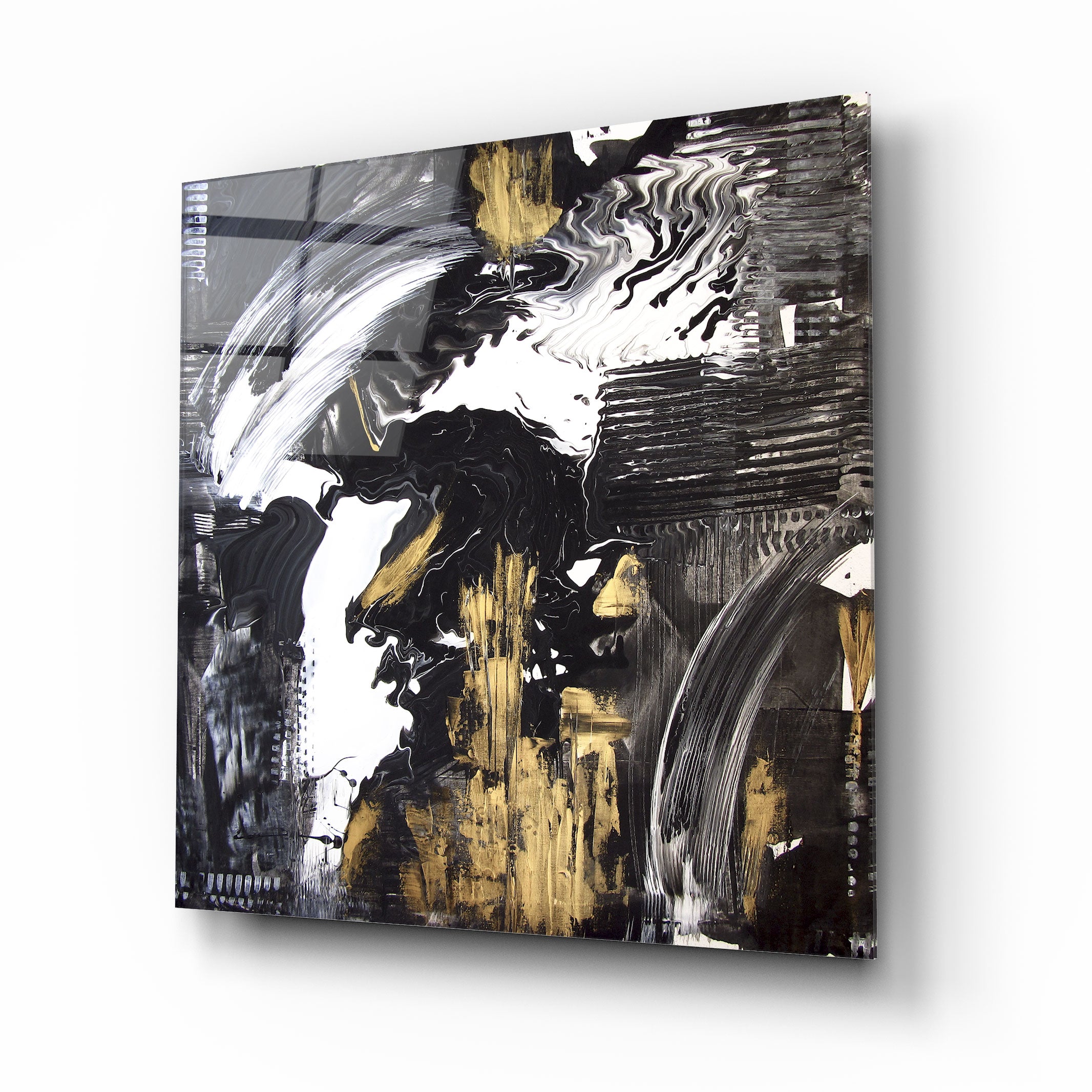 Art mural abstrait en verre or et noir