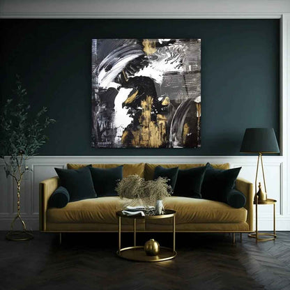 Gold and Black Abstract Glass Wall Art