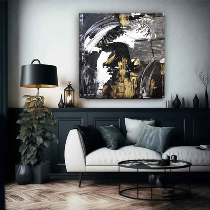 Gold and Black Abstract Glass Wall Art