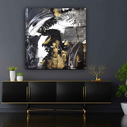 Gold and Black Abstract Glass Wall Art