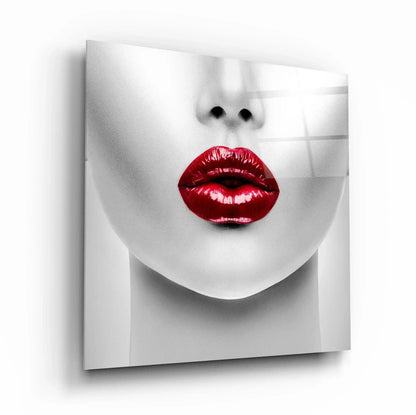 Red Lipstick Woman Glass Wall Art - LUXARTDECO