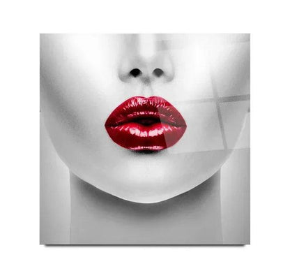 Red Lipstick Woman Glass Wall Art - LUXARTDECO