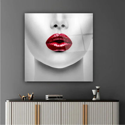 Red Lipstick Woman Glass Wall Art - LUXARTDECO
