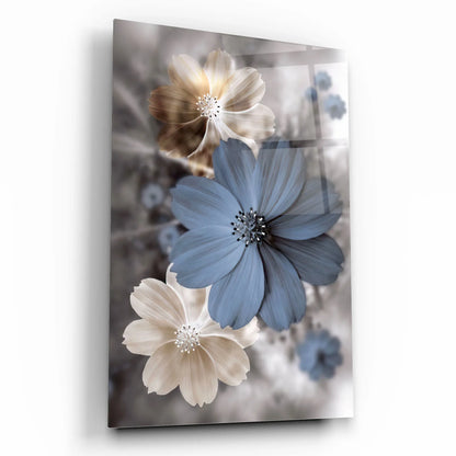 Blue & Beige Flower Glass Wall Art - LUXARTDECO