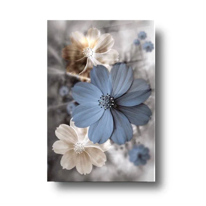 Blue & Beige Flower Glass Wall Art - LUXARTDECO
