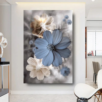 Blue & Beige Flower Glass Wall Art - LUXARTDECO