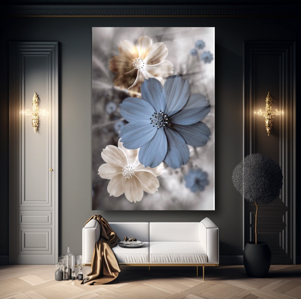 Blue Flower Glass Wall Art
