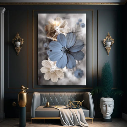 Blue & Beige Flower Glass Wall Art - LUXARTDECO