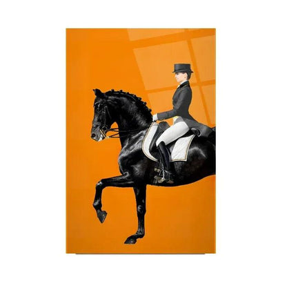 Lady Riding Horse Glass Wall Art - LUXARTDECO