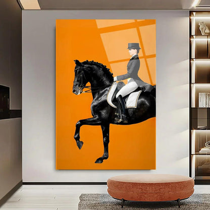 Lady Riding Horse Glass Wall Art - LUXARTDECO