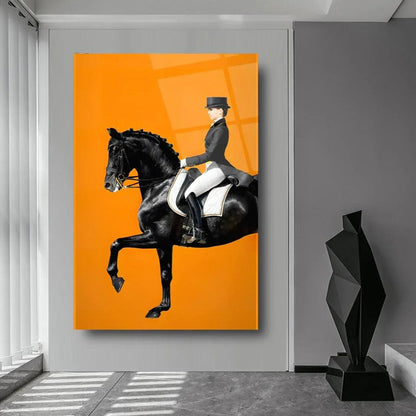 Lady Riding Horse Glass Wall Art - LUXARTDECO
