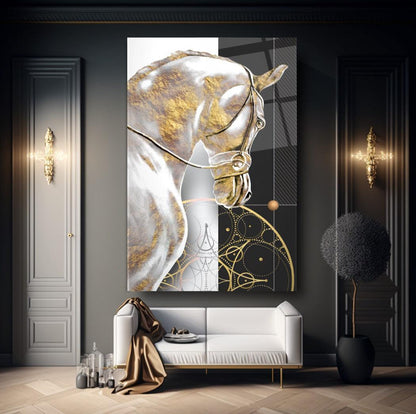 Cheval d'Or Tableau en Verre Trempé
