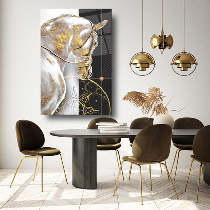 Cheval d'Or Tableau en Verre Trempé