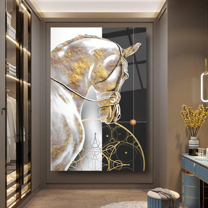 Cheval d'Or Tableau en Verre Trempé