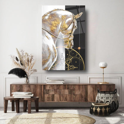 Cheval d'Or Tableau en Verre Trempé
