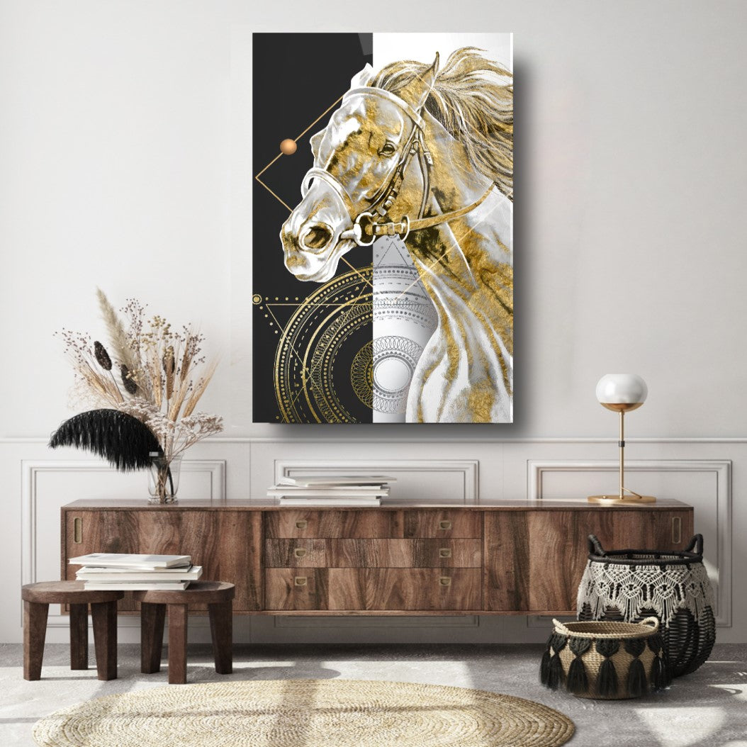 Cavallo D'oro Quadro in Vetro Temperato