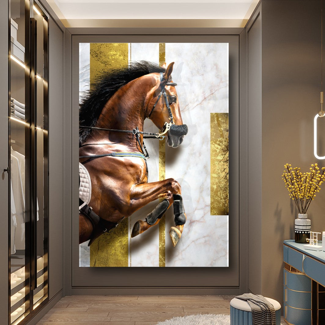 Cheval Hippique Tableau en Verre Trempé