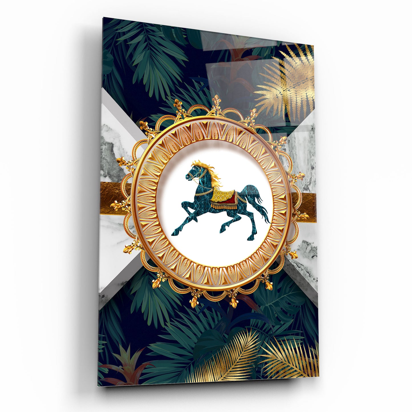 Horse and Palm Glass Wall Art