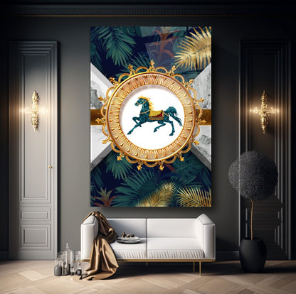 Horse and Palm Glass Wall Art