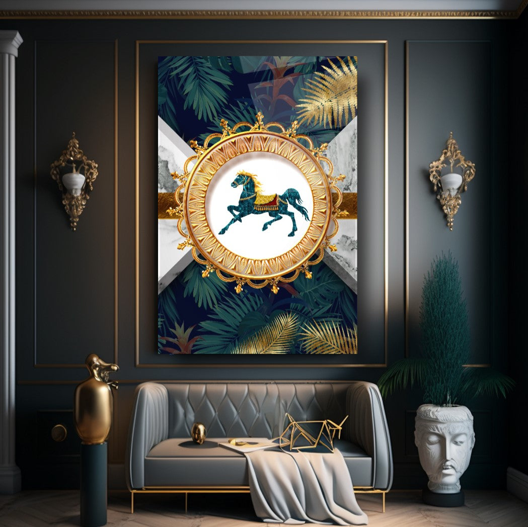 Horse and Palm Glass Wall Art