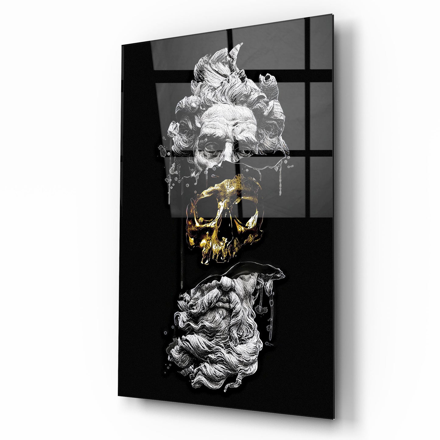 Male Skull Statue Glass Wall Art