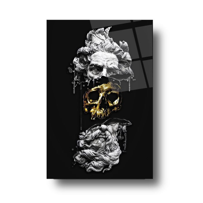 Male Skull Statue Glass Wall Art