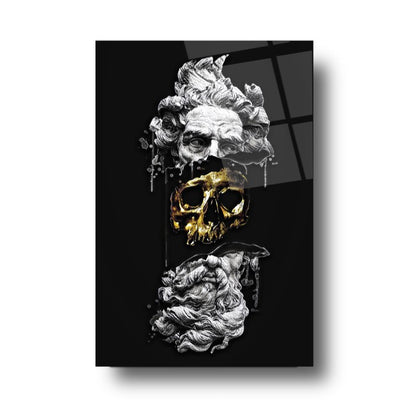 Male Skull Statue Glass Wall Art