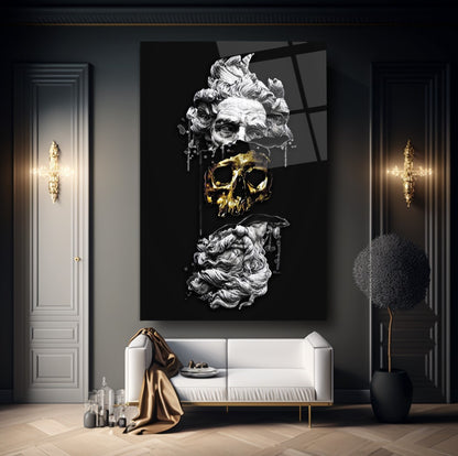 Male Skull Statue Glass Wall Art
