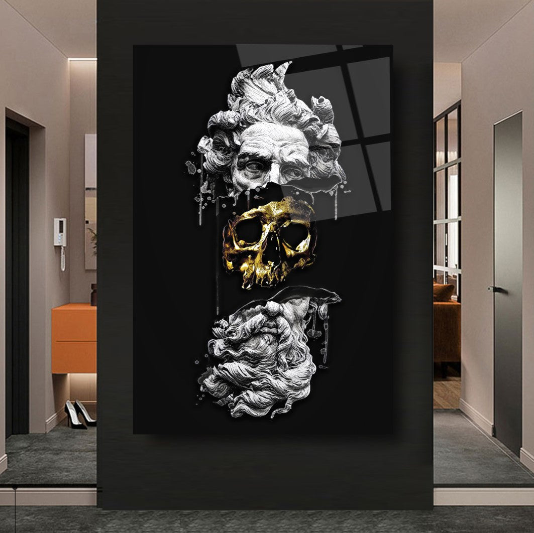 Male Skull Statue Glass Wall Art