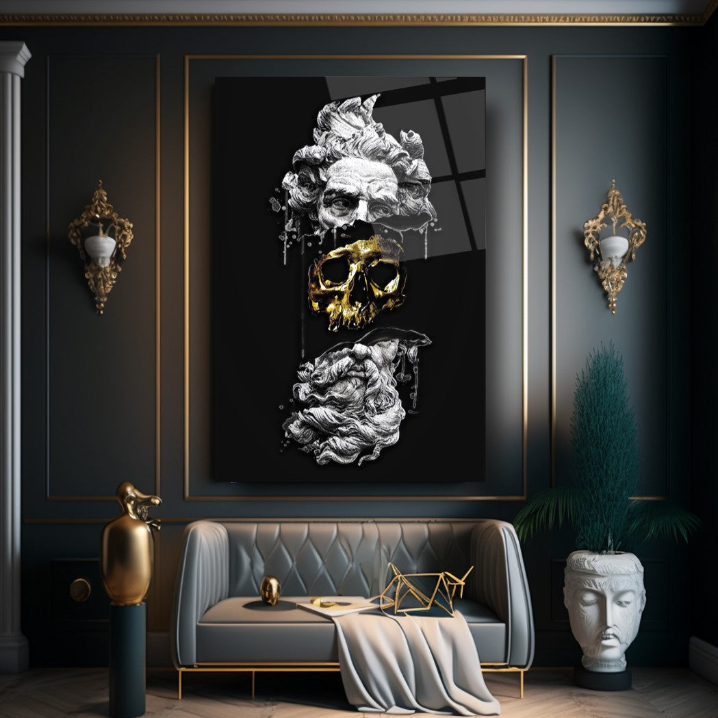 Male Skull Statue Glass Wall Art