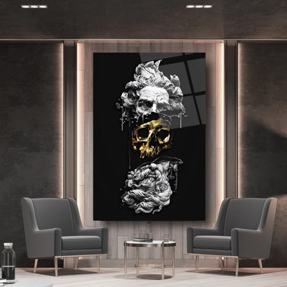 Male Skull Statue Glass Wall Art