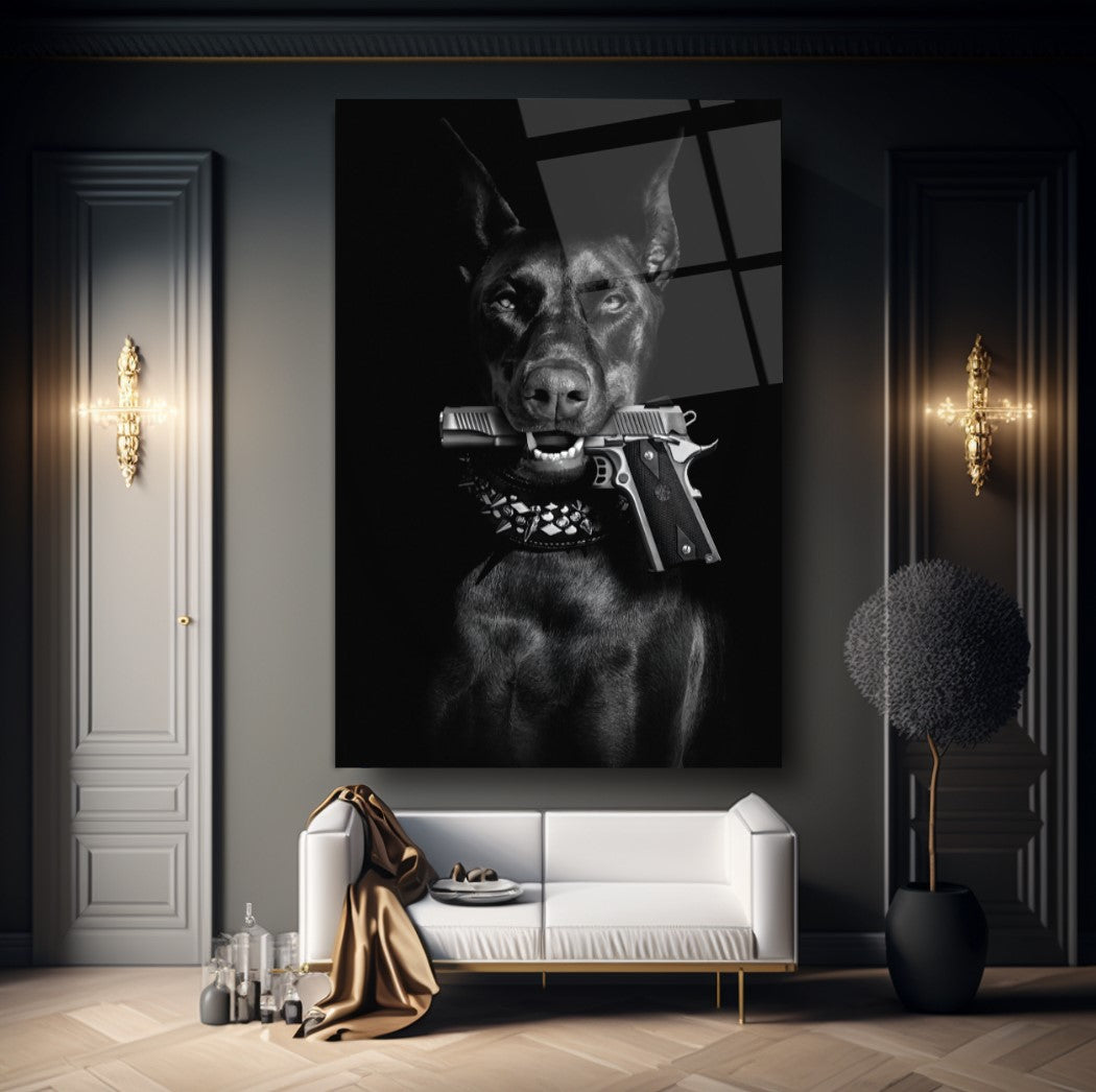 Doberman Tableau en Verre Trempé