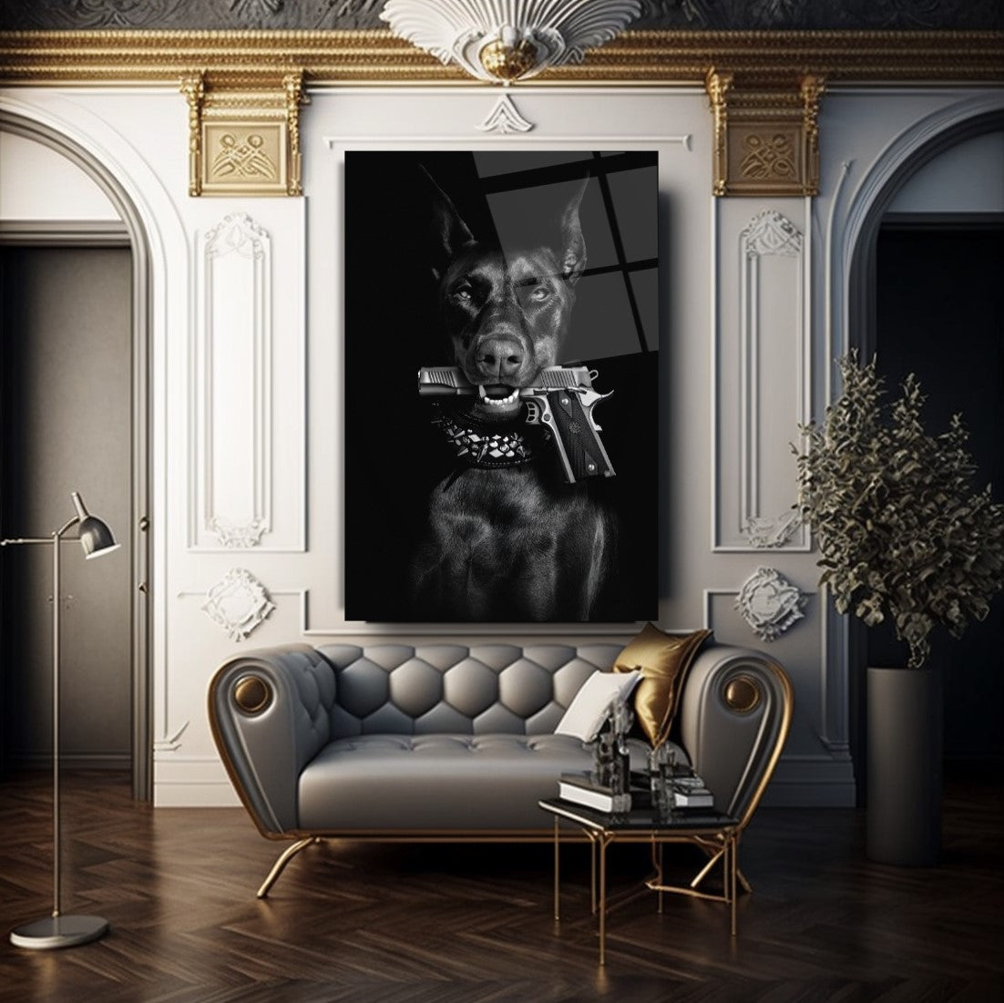 Doberman Tableau en Verre Trempé