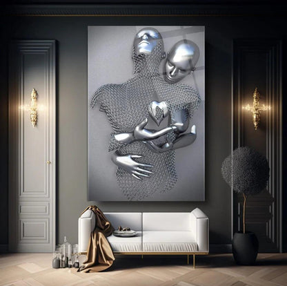 Couple Embrace Glass Wall Art - LUXARTDECO