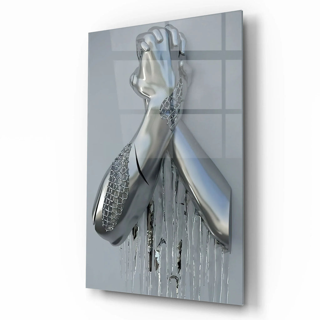 Metal Hands Glass Wall Art - LUXARTDECO