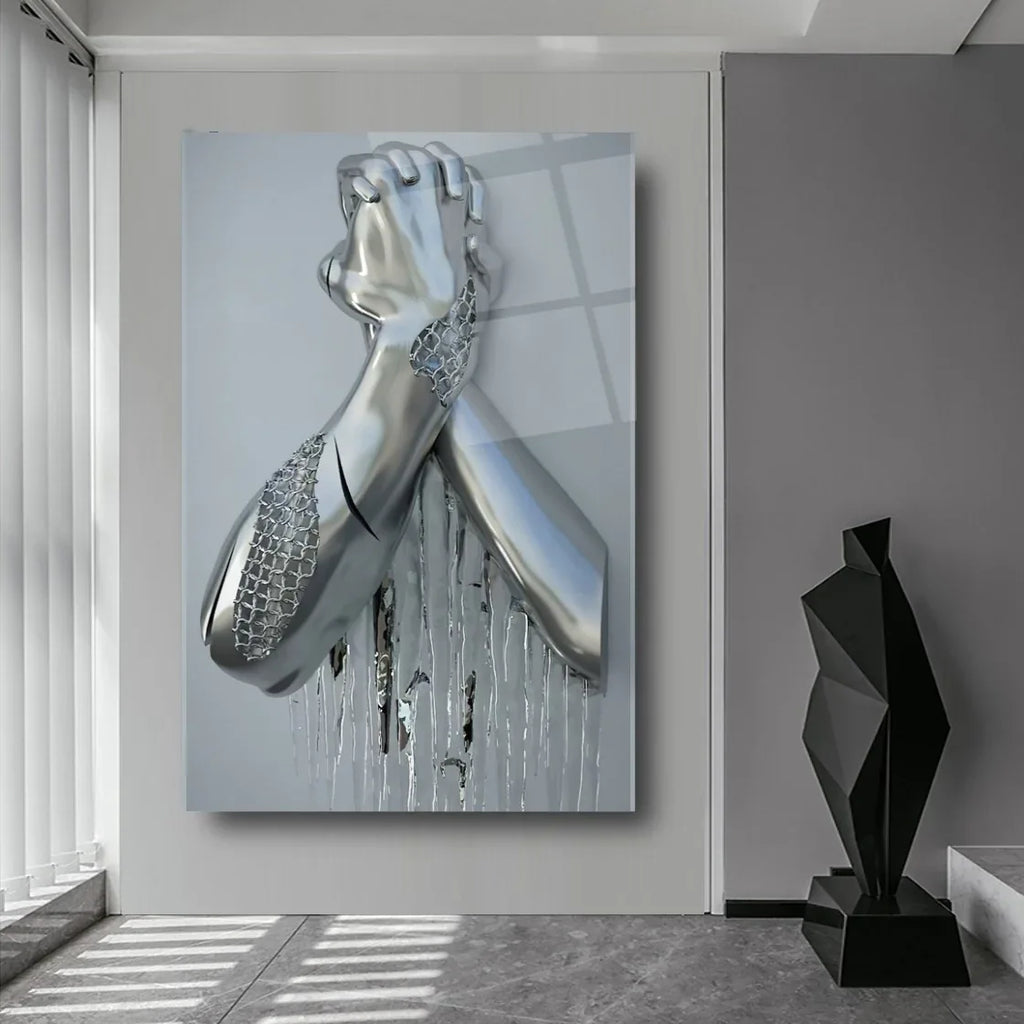 Metal Hands Glass Wall Art - LUXARTDECO
