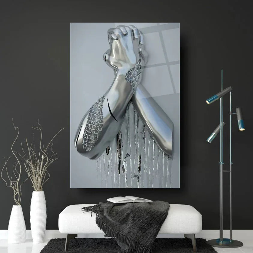 Metal Hands Glass Wall Art - LUXARTDECO